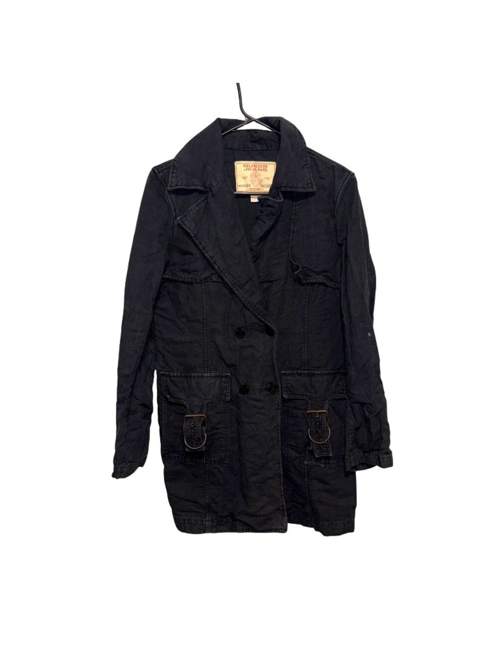 Guess Jeans Black Military Jacket Pockets Buckle Detail Womens Size M Italy